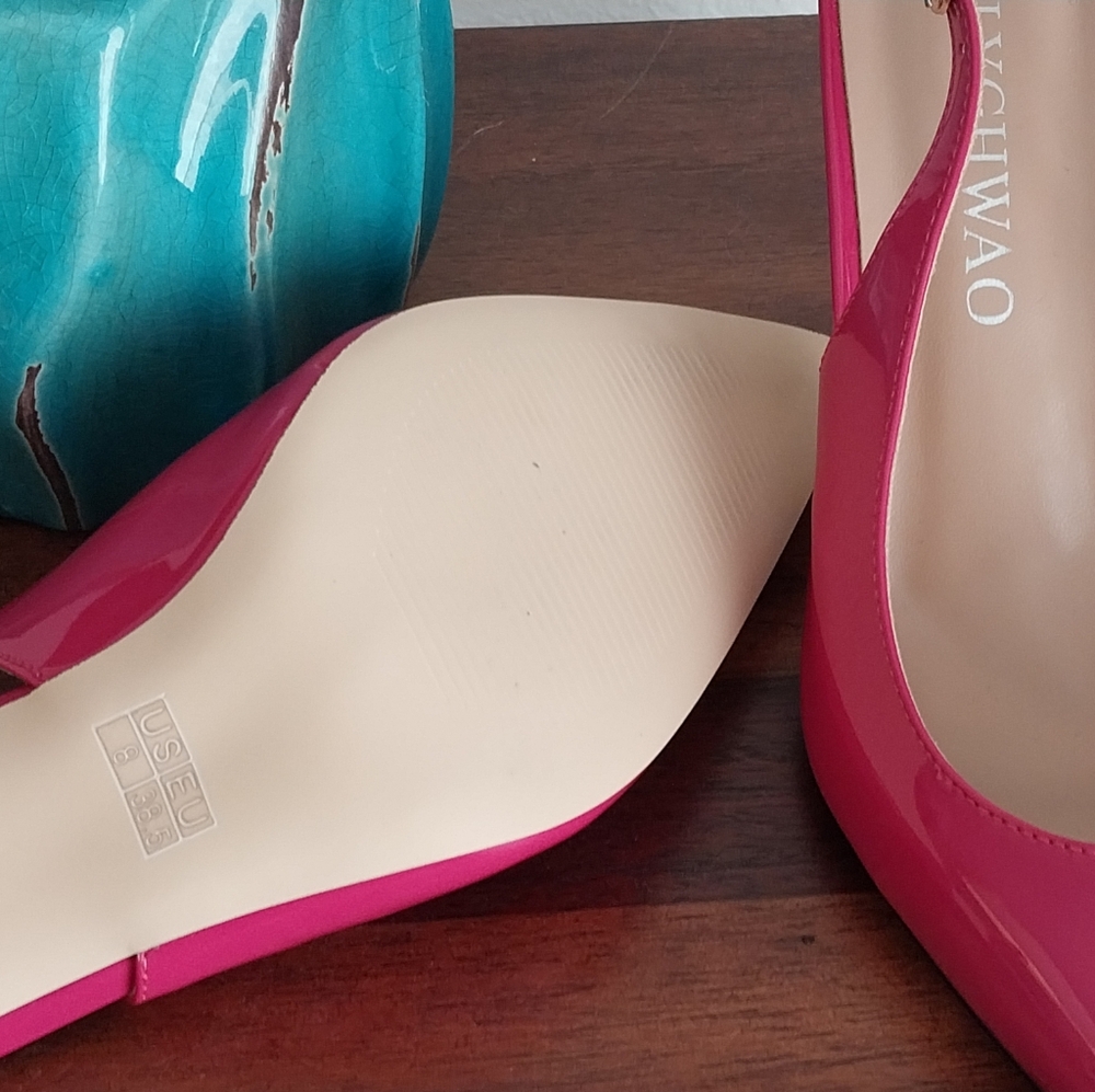 Fucshia Pink Patent Leather Slingback Heels - Picture 10 of 11